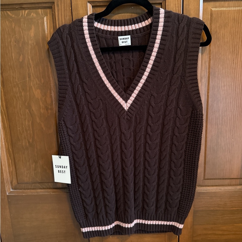 Sunday Best V-Neck Brown and Pink Sweater